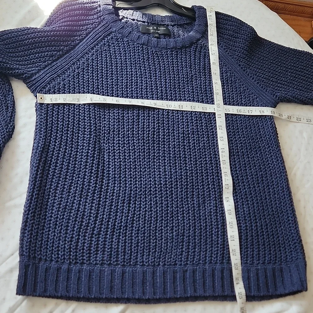 Rag & Bone Blue Cotton Shaker-stitch Raglan Sweater Size M